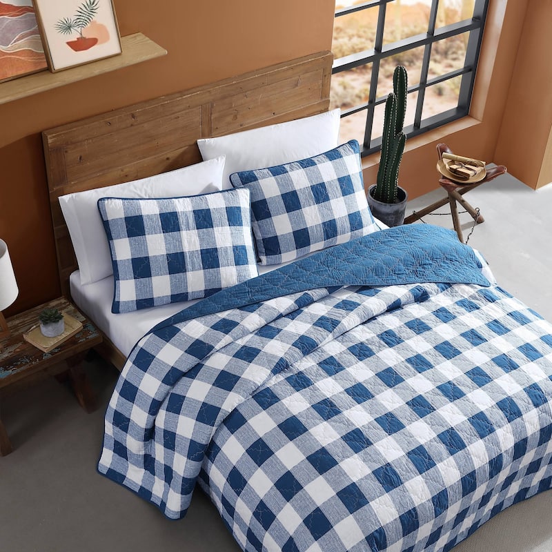 Wrangler Flagstaff Check Blue Cotton Quilt Set