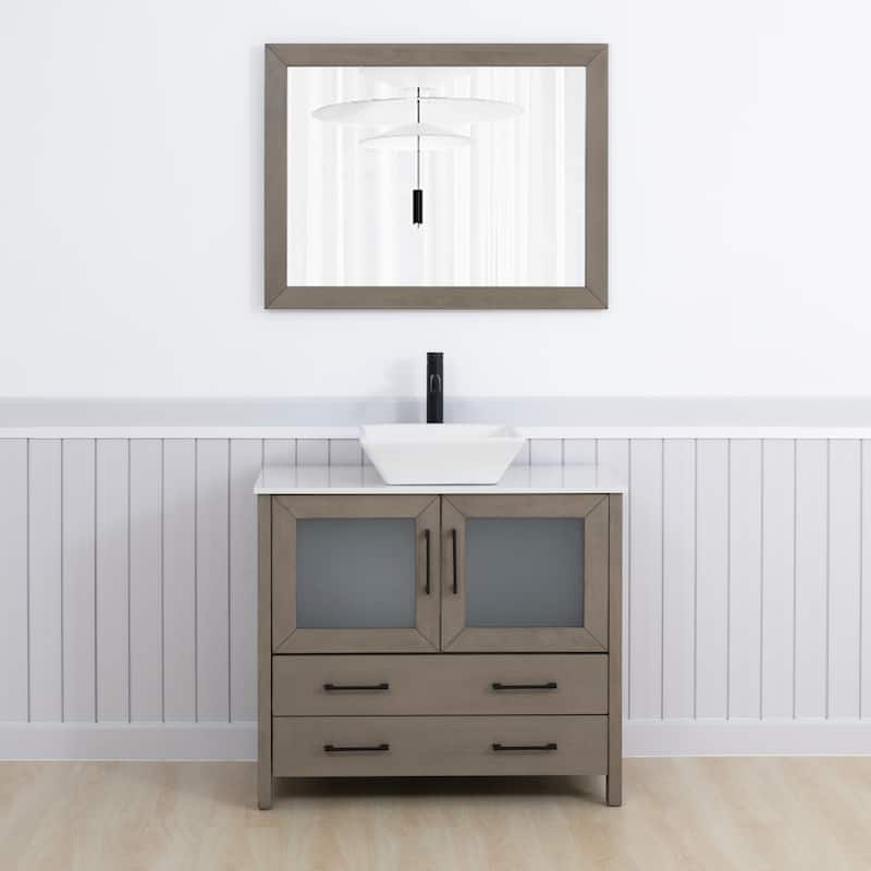 Vanity Art 36" Single Sink Bathroom Vanity Set with Engineered Marble Top Free Mirror - 36 x 18.5 x 36 Inches