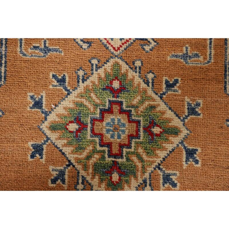 Orange Kazak Rug Hand-Knotted Wool Carpet - 3'5"x 4'10"