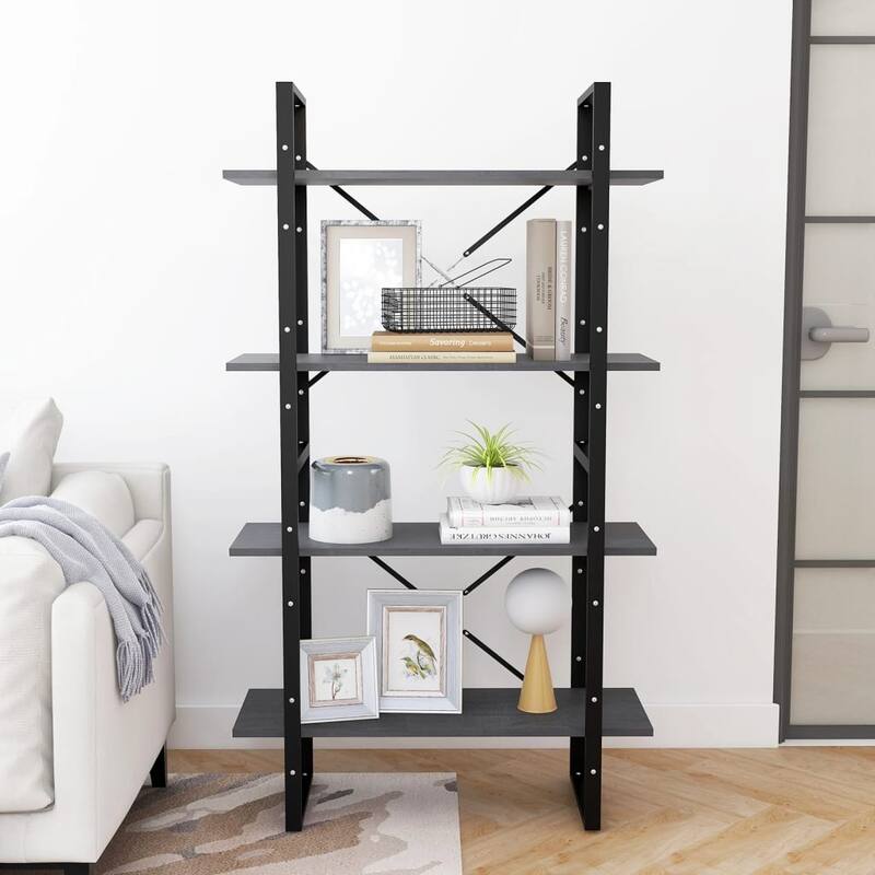 vidaXL 4-Tier Book Cabinet Black 31.5"x11.8"x55.1" Solid Pine Wood