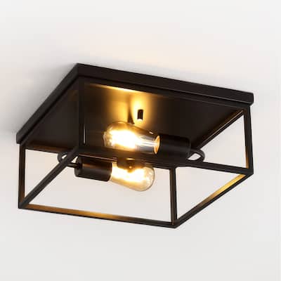 SAFAVIEH Home Lighting Collection Dunne 13" Modern & Contemporary Flush Mount (2-bulb) - 13" W x 13" D x 6" H