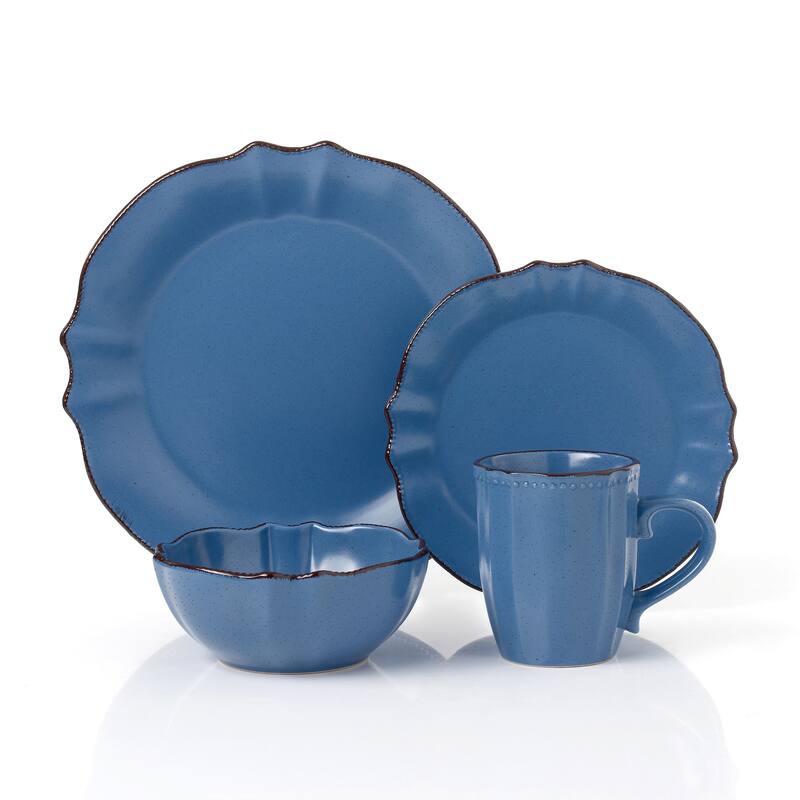 Lorren Home Trends 16 Piece Scalloped Edge Yale Blue Dinnerware