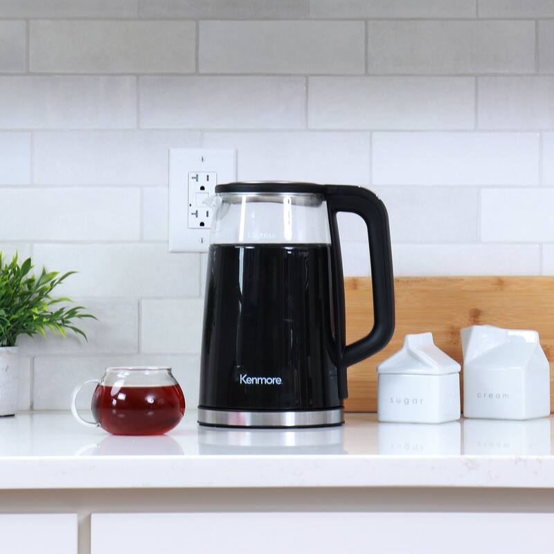 Kenmore Glass Electric Kettle 1.7L, Digital Temperature Control, Black
