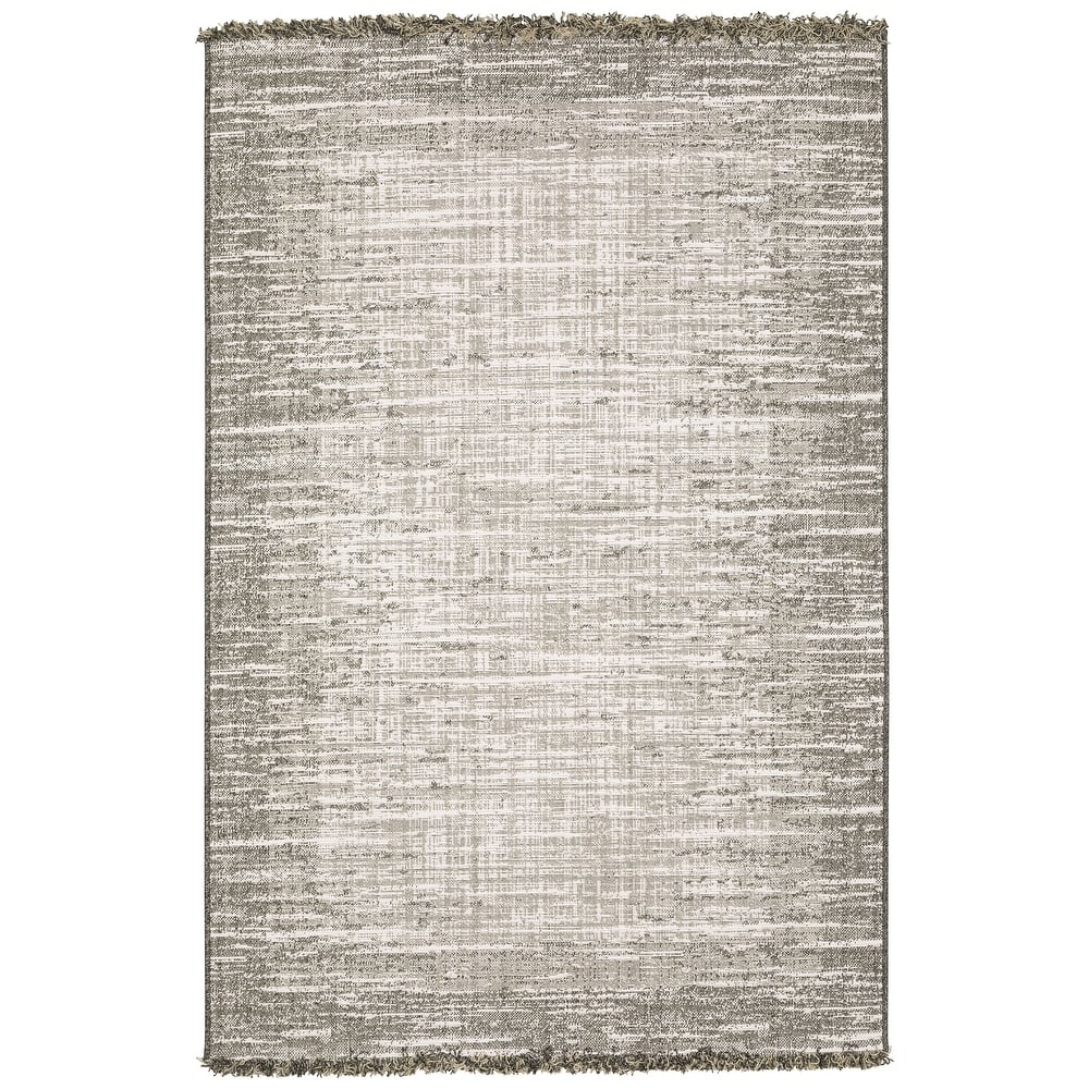 Style Haven Grayton Weathered Textures Beige/ Black Indoor-Outdoor Fringe Edge Rug