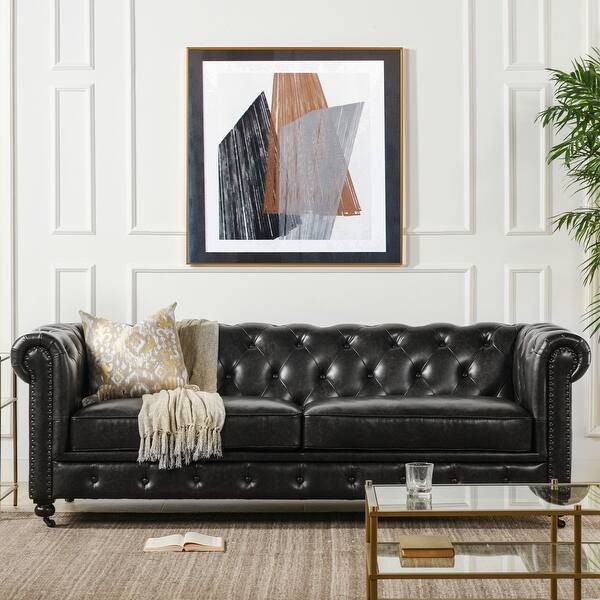 slide 55 of 75, Copper Grove Apollo Tufted Chesterfield Sofa Vintage Black Brown - Faux Leather