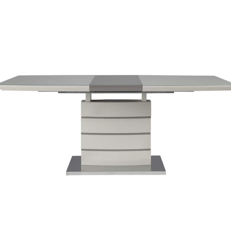 Sammy White Gray Taupe Modern Faux Leather Pedestal Dining Room Set