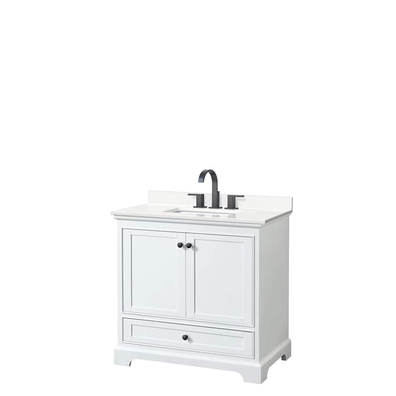 Deborah 36-inch Single Vanity, Quartz Top - White, Black Trim, White Quartz Top