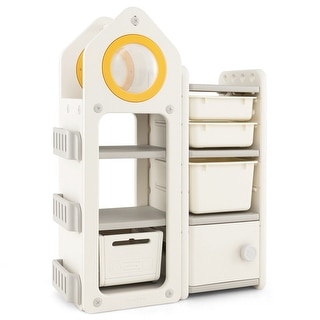 Multipurpose Toy Chest and Bookshelf with Mobile Trolley for Bedroom - 34" x 15" x 47"