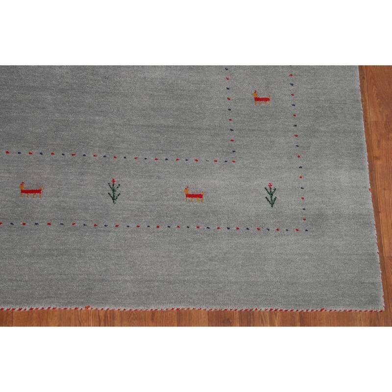 Silver Gray Gabbeh Indian Area Rug Handmade Wool Carpet - 7'8"x 9'10"