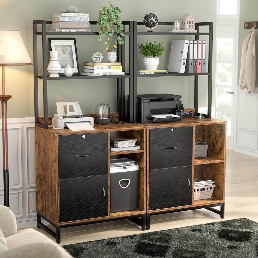 27.6'' Wide Drawer File Cabinet, Wood Filing Cabinet With Charging Station and Locks