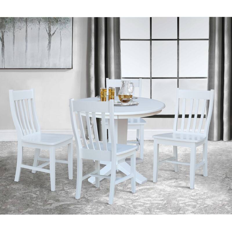 36 in Solid Wood Round Top Pedestal Dining Table with Dining Chairs