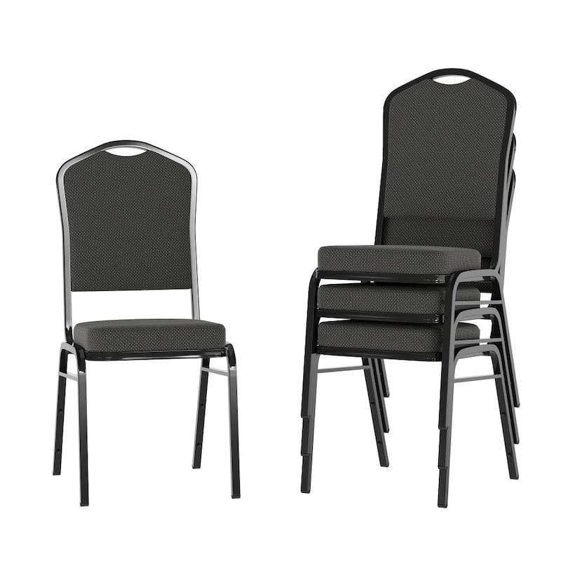 4 Pack Crown Back Stacking Banquet Chair - 20.25"D x 17.25"W x 38"H - Black Dot Patterned Fabric/Black Frame