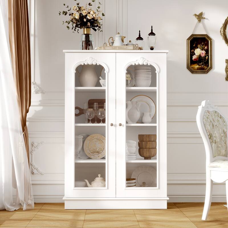 Modern Kitchen Pantry Cabinet Freestanding Storage Cabinet White Brown - White