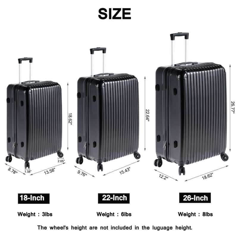 3 Pieces ABS+PC Luggage Set Hardshell Durable Travel Suitcase with ...