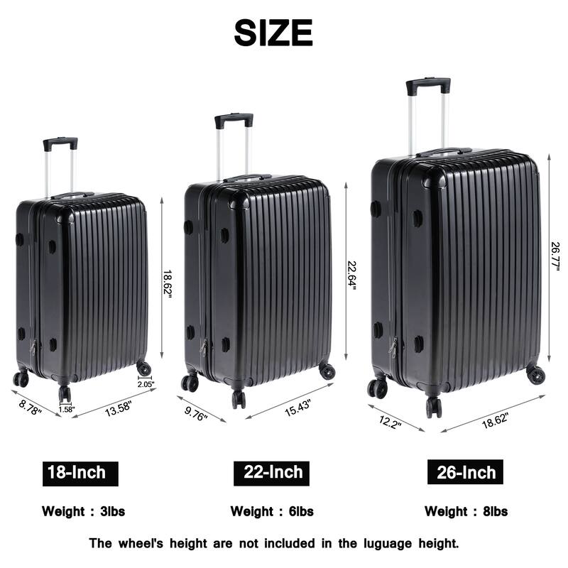 3 Pieces ABS+PC Luggage Set Hardshell Durable Travel Suitcase with