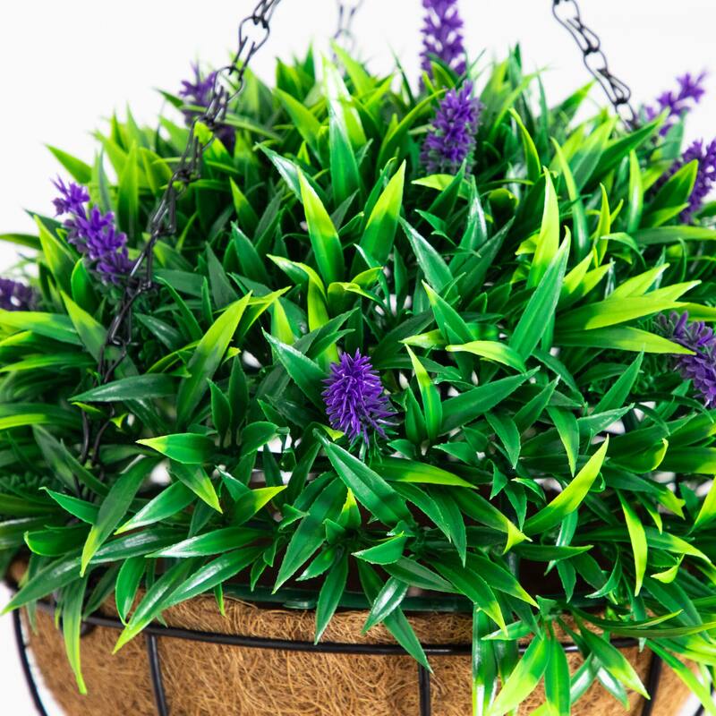 18-in UV Resistant Artificial Lavender Hanging Basket (Indoor/Outdoor) - Green