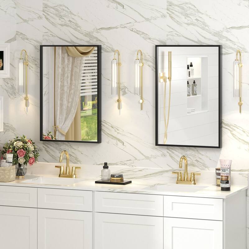 Aluminum Alloy Framed French Cleat Mounted Tempered Glass Wall Vanity Mirror