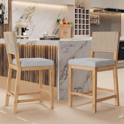 Christopher Knight Home - Amelia Woven Elegance Bar Stool with Rubberwood Frame (Set of 2)