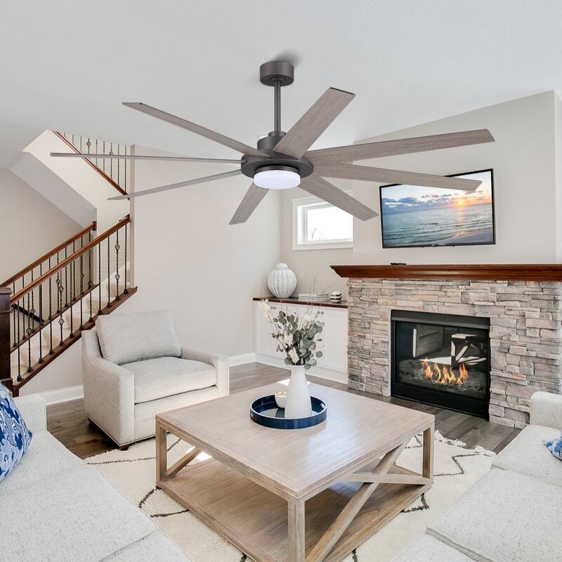 60 in. Indoor 8 Wood Blades Ceiling Fan with LED light and remote