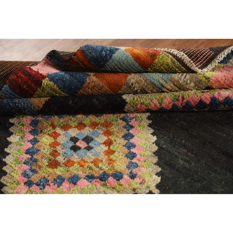 Checkered Muli-Color Moroccan Oriental Area Rug Handmade Wool Carpet - 6'0" x 7'10"