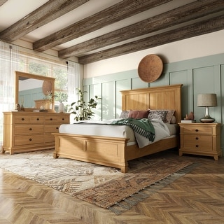 Furniture of America Wellington Farmhouse Natural Oak 4-Piece Wood Kids Bedroom Set