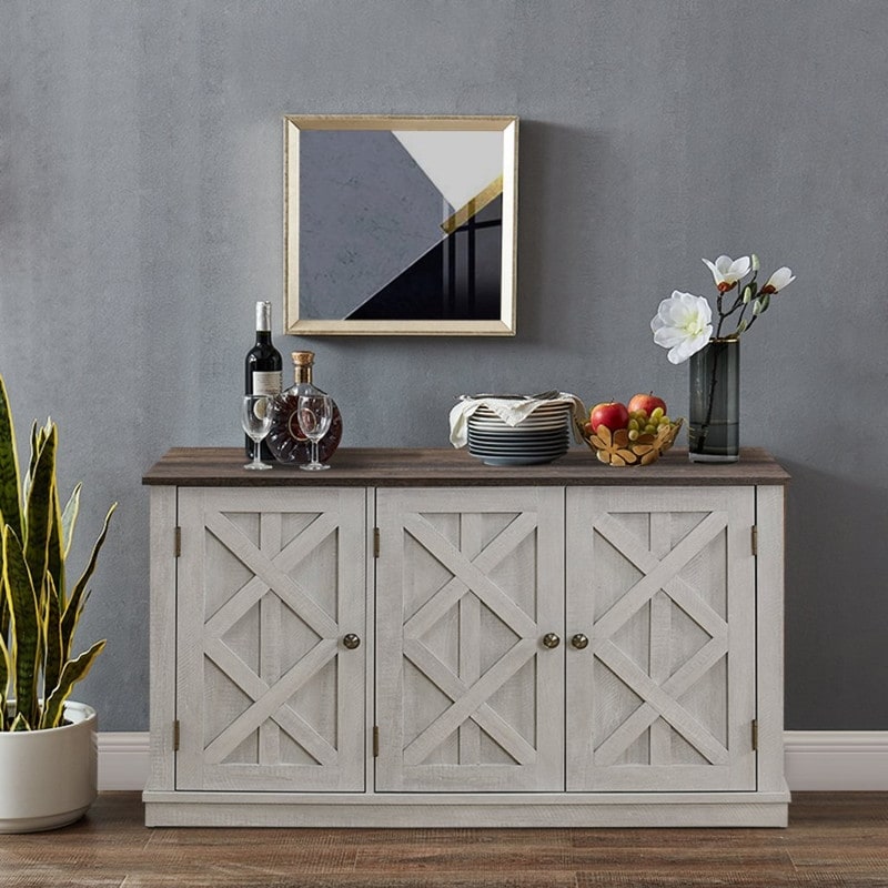 48" Rustic Wood Finish Buffet Cabinet with 3 Doors - Ample Storage - 48" in Width
