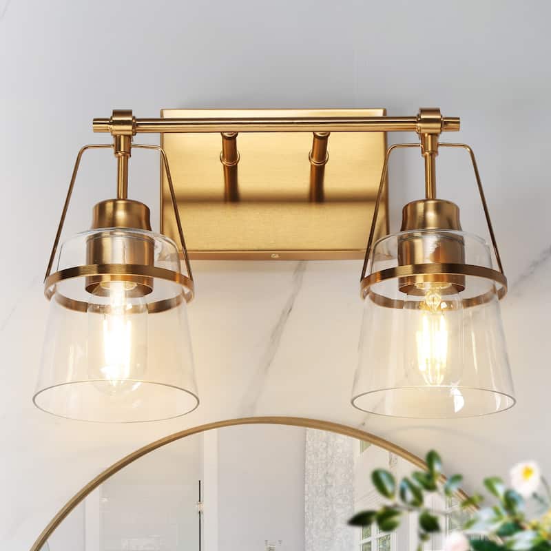 Dendrophyllia Modern Gold 2-Light Clear Glass Bathroom Vanity Lights Wall Sconces - L 13.4" x D 5.7" x H 10"