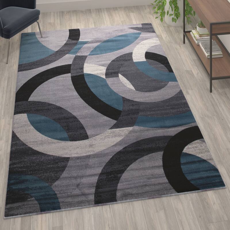 Modern Geometric Design Area Rug - 8' x 10' - Blue