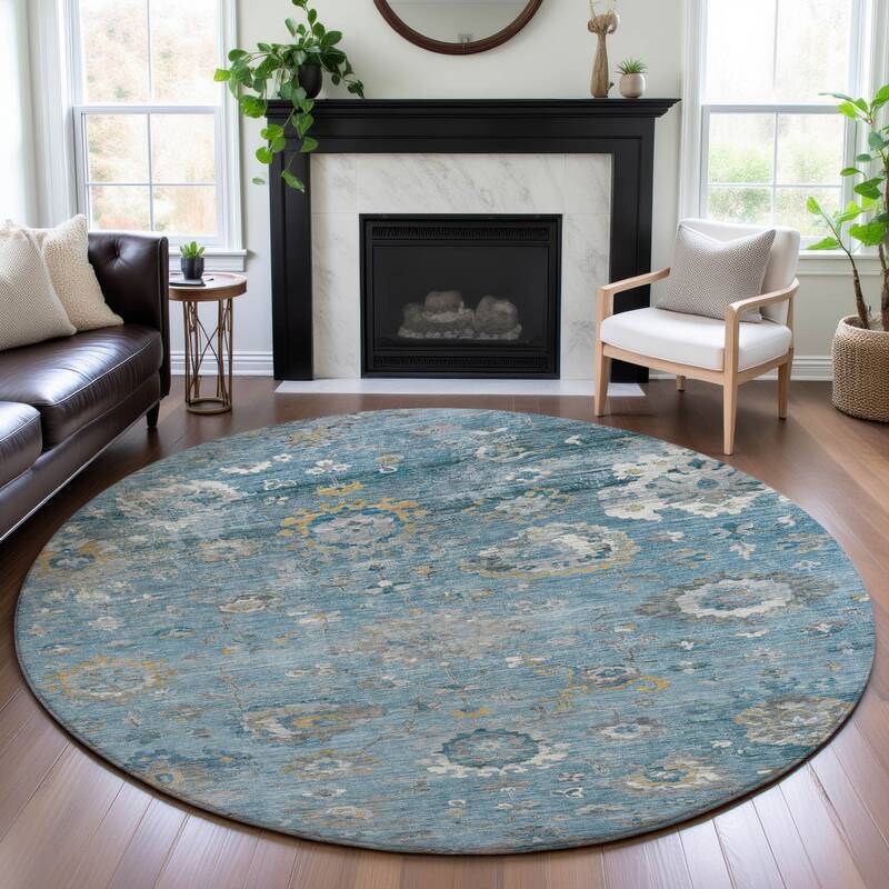 Premium Washable Super Soft Traditional Vintage Mayfield Rug - Teal - 8' x 8'
