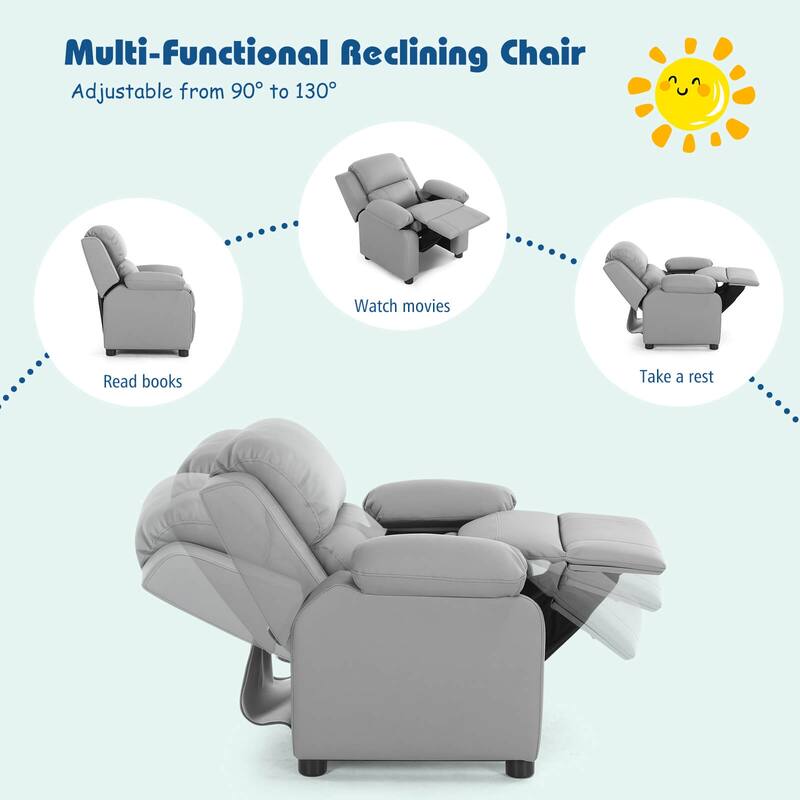 PU Leather Kids Recliner with Armrest & Headrest Lounge 3 Color - See Details