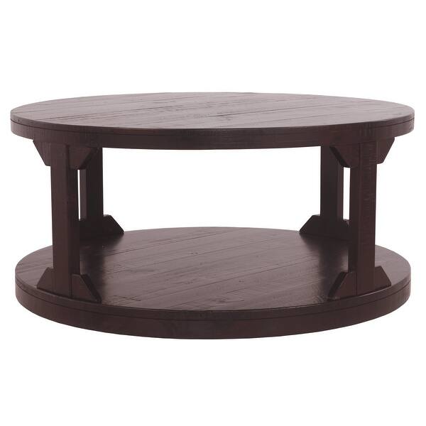 slide 2 of 5, 18" Round Wooden Cocktail Table with Bottom Shelf, Brown