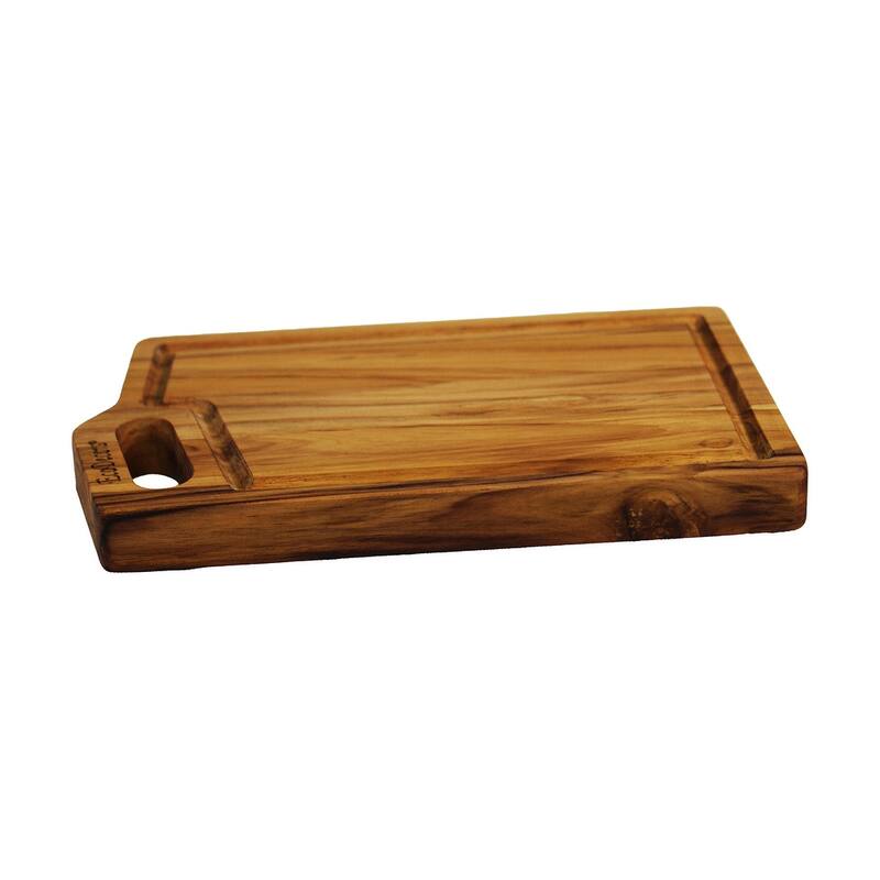 EcoDecors 10" x 6" Teak Cutting Board with Juice Groove & Handle, FSC Certified Edge Grain Wood, Small Serving Board for Kitchen