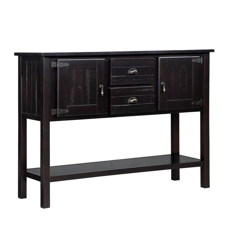 Solid Wood Sideboard Console Table with Drawers Cabinets and Bottom Shelf