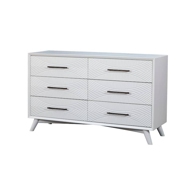 Six Drawers Mahogany Wood Dresser with Splayed Legs, White