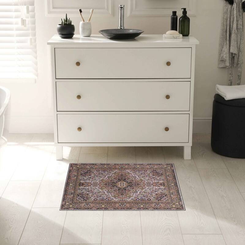 Superior Flamingo Medallion Machine Washable Indoor Area Rug or Runner - 2' x 3' - Cream