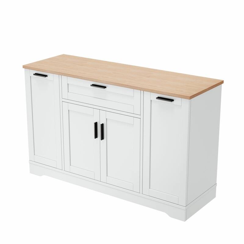 Multi-Functional Storage Sideboard & Extendable Dining Table with Adjustable Shelves, 3-Tier Pull-Out Rack