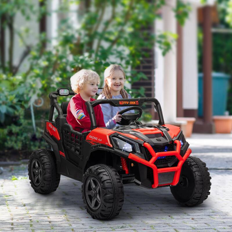 Qaba 24V Kids Electric Car, 2 Seater with Remote Control, Spring Suspension, LED Lights, Music, Horn - White