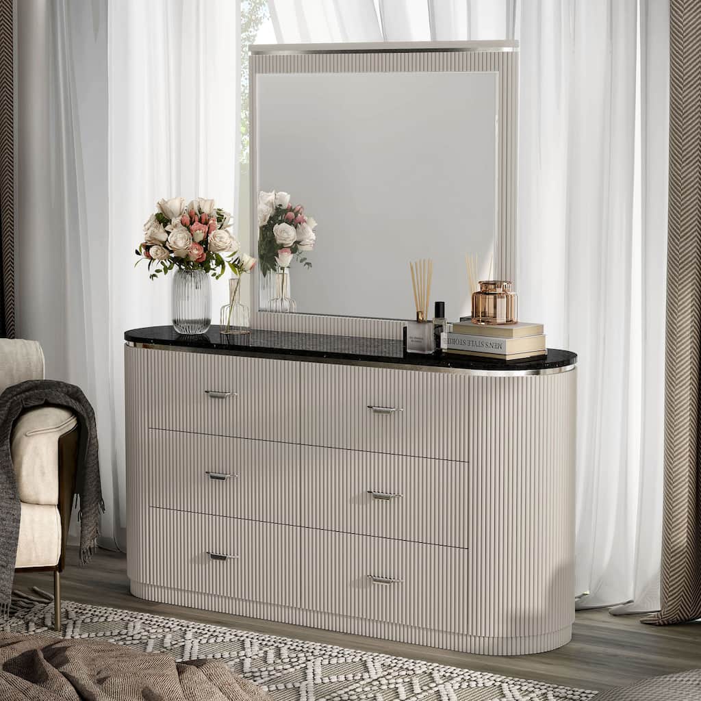 Furniture of America Leander Modern 2-piece Light Gray Solid Wood Dresser and Mirror Set