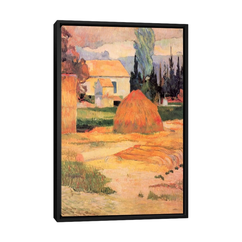iCanvas "Haystack in Village" by Paul Gauguin Framed Canvas Print