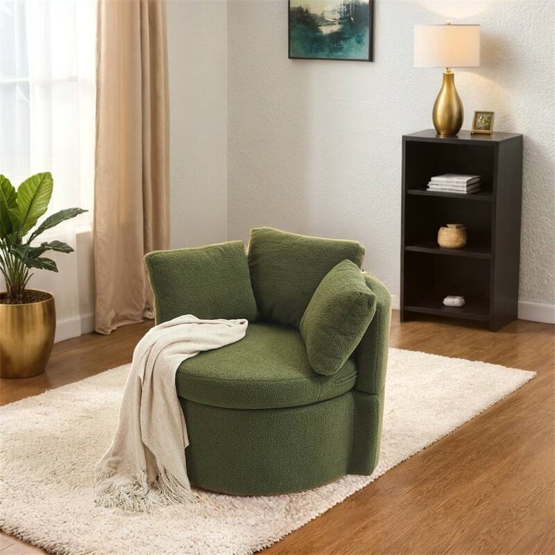 Teddy Fabric Swivel And Storage Chair w/Back Cushion For Living Room