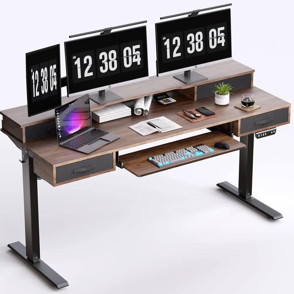 Electric Standing Desk, Multifunctional Standing Desk Adjustable Height, 63 * 24 Standing Desk with 4 Drawers