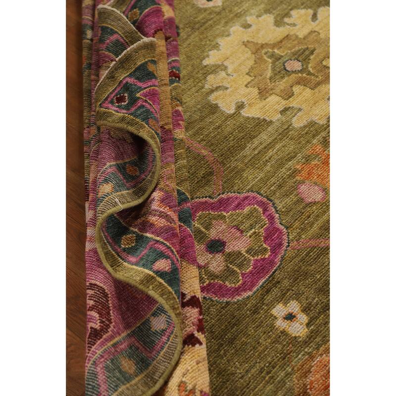 Hand Knotted Oriental 100% Wool Carpet Transitional All-Over Green Oushak Area Rug - 10' 2'' X 8' 3''