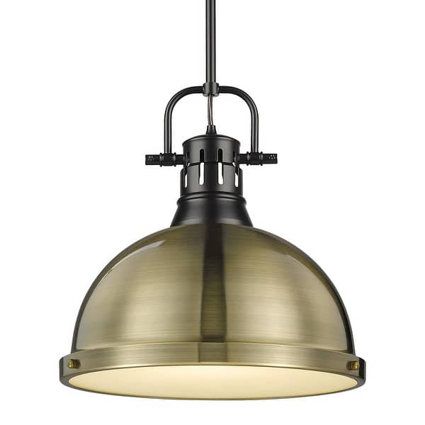 slide 2 of 13, Duncan 1-light Hanging Dome Pendant with Rod Matte Black with Aged Brass