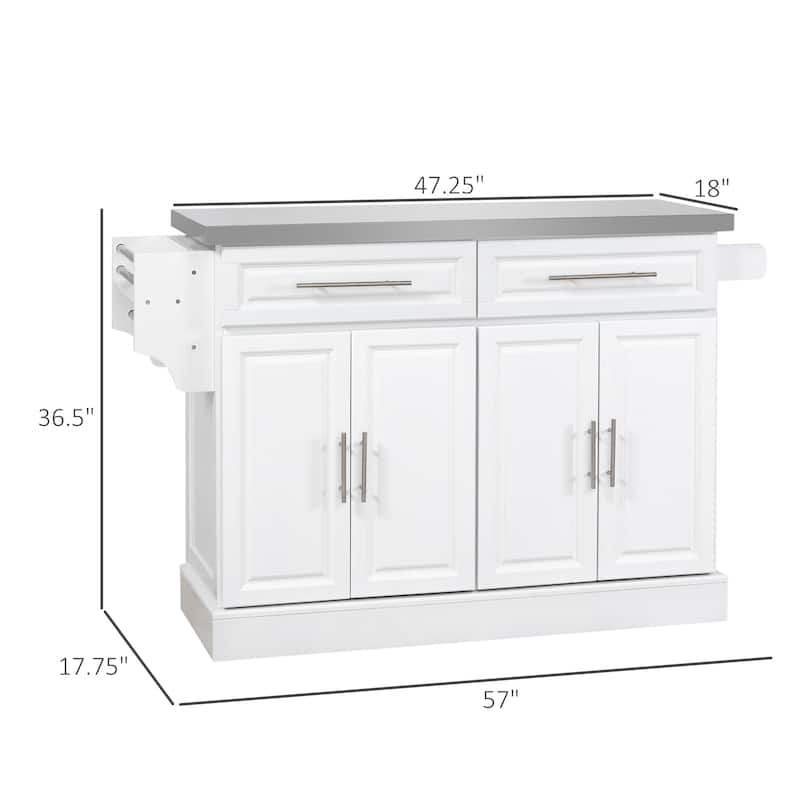 Rolling Kitchen Island with Storage, Portable Kitchen cart with Stainless Steel Top, 2 Drawers