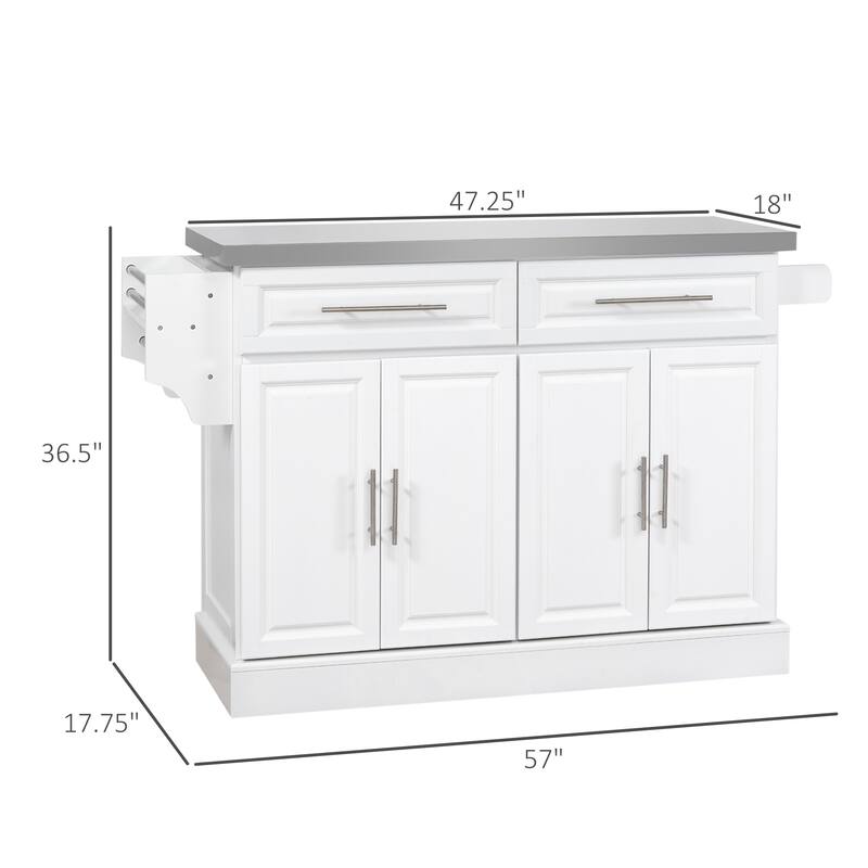 Rolling Stainless Steel Top Kitchen Cart with 2 Drawers & Shelves, Kitchen Island 4 on Wheels with Knife & Towel Rack