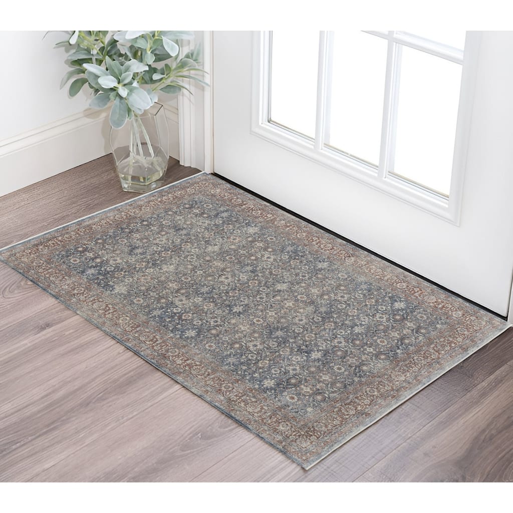 Wepu Power Loomed Floral Traditional Stain Resistant Low Pile Durable Area Rug By HomeRoots - 2' x 3'