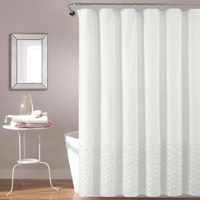Lush Decor Boho Polka Dot Yarn Dyed Eco-Friendly Recycled Cotton Shower Curtain Single - White - 72" x 72"