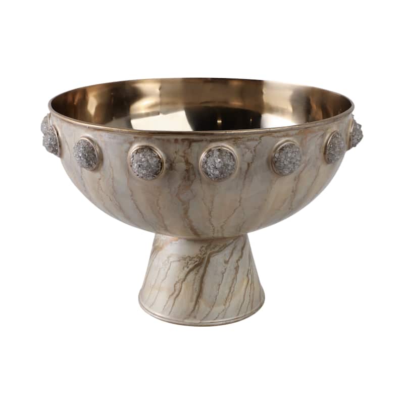 Metal Bowl with Stone Pedestal Base and Crystal Textured Accents