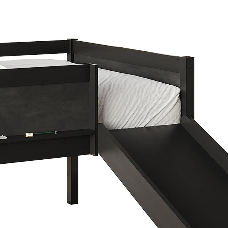 CraftPorch Classic Twin Low Loft Bed with Chalkboard, Slide and Ladder