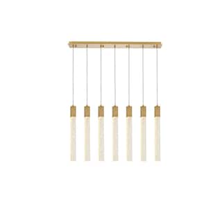 Modern Pendant Light - 7 Light Satin Gold Ceiling Fixture - Home Decor - Semi Flush Mount - 24"H - 144